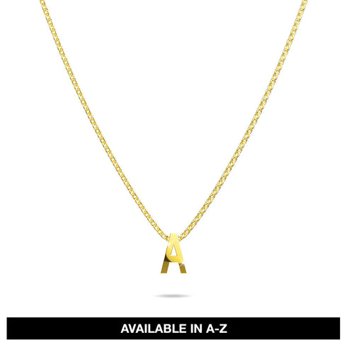 Initials Brick Alphabet Letter Necklace Gold Layered Steel Jewellery